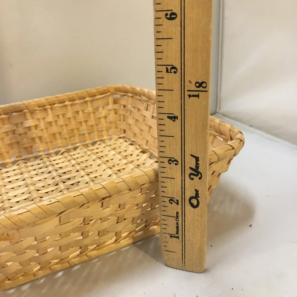 Woven Wood Splint Basket Unisex 8.5in Tan Square Rustic Storage Cottagecore